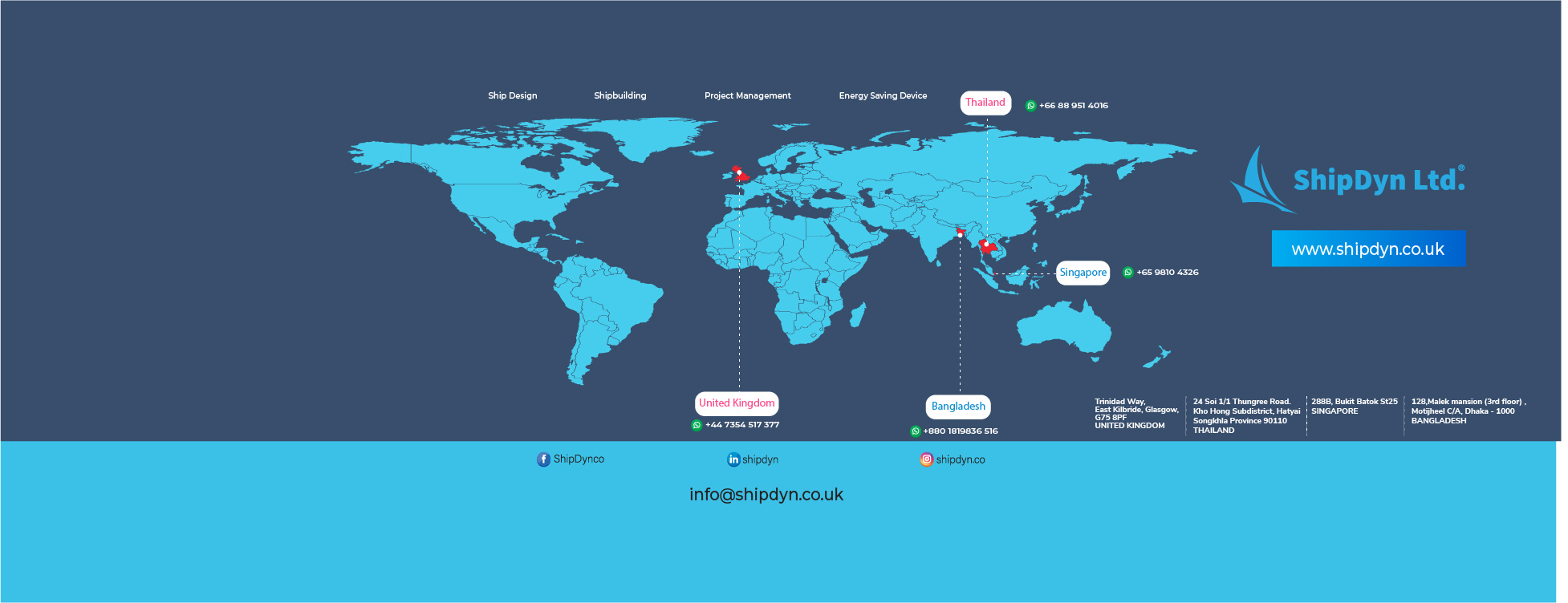 ShipDyn Global Presence — UK, Singapore, Thailand, Bangladesh